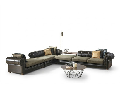 Grün-schwarzes Wohnzimmer Chesterfield L-Form Sofa Polster Couchen Neu