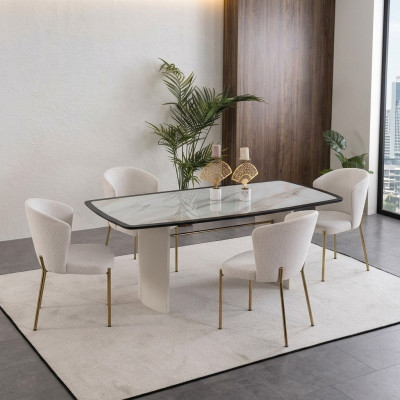 Weißes Esszimmer Set Designer Esstisch 4x Stühle Holz Möbel Luxus 5tlg
