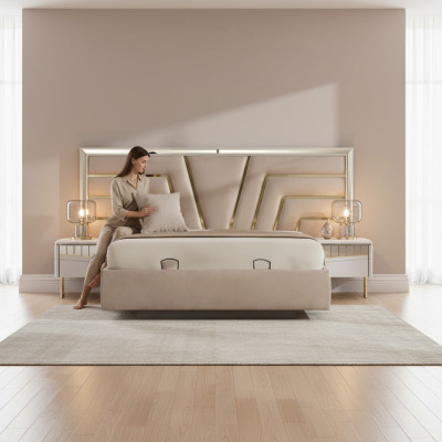 Beiges Schlafzimmer Bett Designer 2x Nachttische Stivoller Set 3tlg