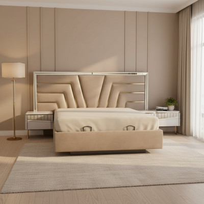 Beiges Schlafzimmer Bett Designer 2x Nachttische Stivoller Set 3tlg