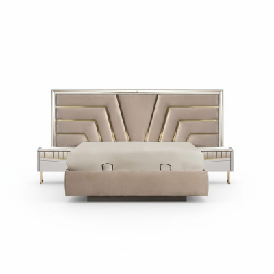 Beiges Schlafzimmer Bett Designer 2x Nachttische Stivoller Set 3tlg