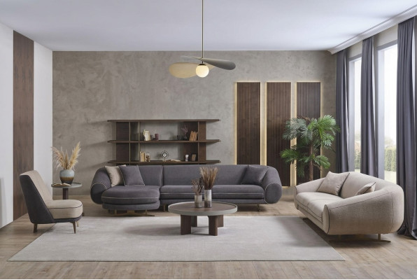 Designer Wohnzimmer Garnitur L-Form Sofa 3-Sitzer Sessel Polster Möbel