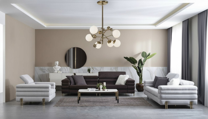Wohnzimmer Designer Sofagarnitur 3+3+1 Sitzer Braune Couchgarnitur Set