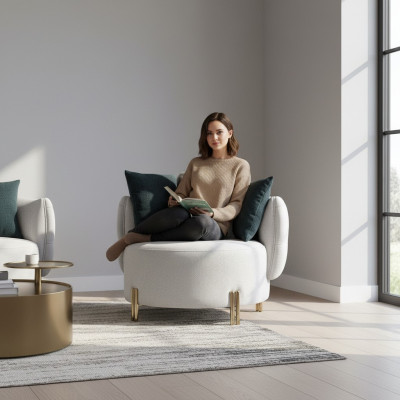 Weißer Textil Sessel Luxus Einsitzer Designer Wohnzimmer Polster Sessel