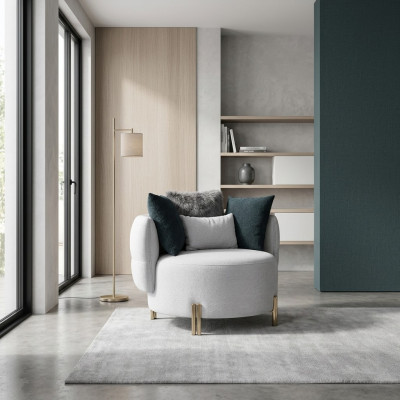 Weißer Textil Sessel Luxus Einsitzer Designer Wohnzimmer Polster Sessel