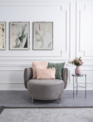 Grauer Polster Sessel Wohnzimmer Einsitzer Textil Sessel Lounge Möbel