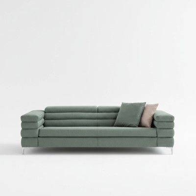 Grünes Wohnzimmer Sofa Holzgestell Designer 4-Sitzer Textil Couch Modern