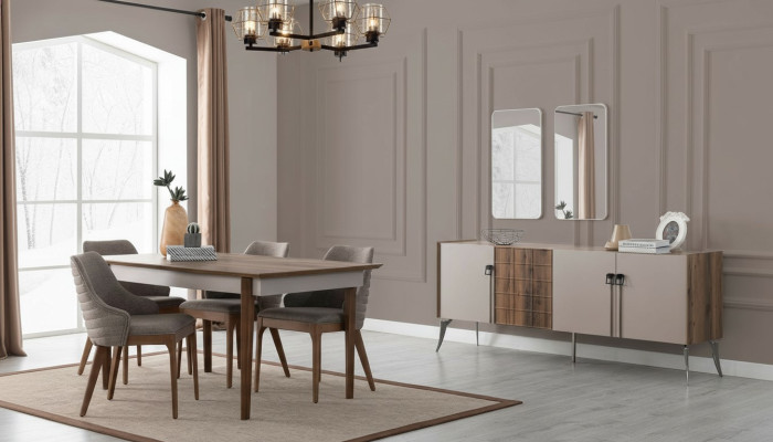 Edle Esszimmergruppe Luxus Esszimmer Set Designer Tisch Spiegel Stühle