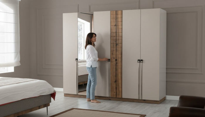 Beiger Schlafzimmer Kleiderschrank Designer Schränke Luxus Holzschränke