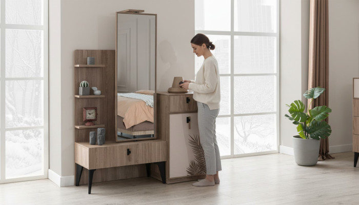 Schlafzimmer Luxus Moder Kommode mit Spiegel Modern Möbel Holz Neu