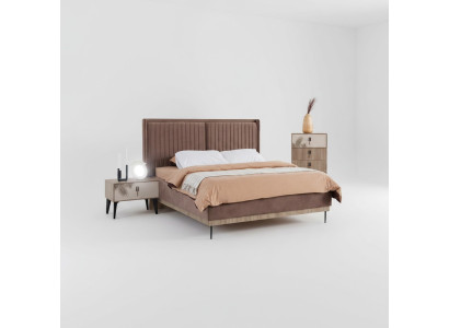 Braunes Schlafzimmer Set Polster Doppelbett 2x Nachttische Holz Kommode