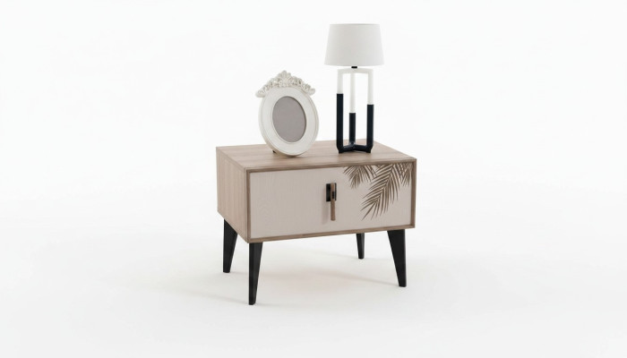 Beiger Nachttisch Designer Schlafzimmer Möbel Luxus Holz Nachttische