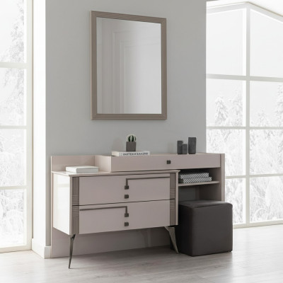 Graue Schlafzimmer Einrichtung Designer Textilbett 2x Holz Nachttische