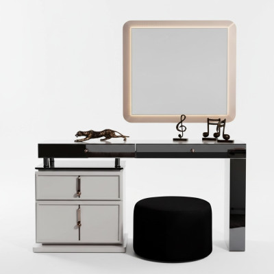 Weißer Schminktisch Designer Rechteckiger Spiegel Polsterhocker 3tlg Set