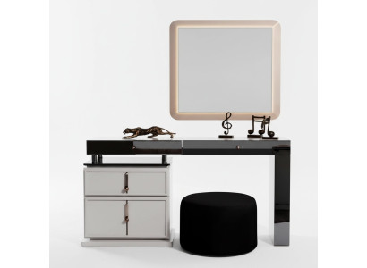 Weißer Schminktisch Designer Rechteckiger Spiegel Polsterhocker 3tlg Set