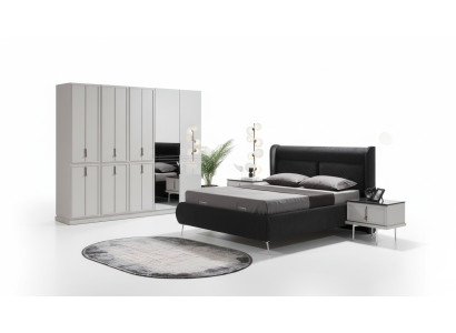 Moderne Schwarz-Weiße Schlafzimmer Möbel Polsterbett Nachttische 4tlg