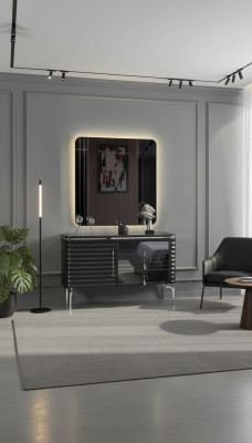 Schwarzes Schlafzimmer Set Designer Kommode mit LED-Spiegel Garnitur