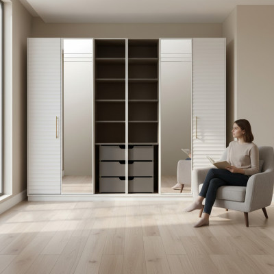 Designer Kleiderschrank mit Spiegel Schlafzimmer Luxus Möbel Schrank