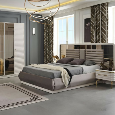 Moderne Schlafzimmer Möbel Designer Doppelbett 2x Holz Nachttische 3tlg