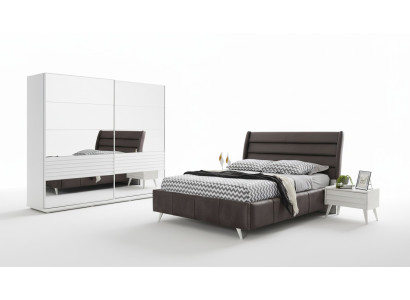 Schlafzimmer Möbel Glasschrank Designer Doppelbett Holz Nachttische 4tlg