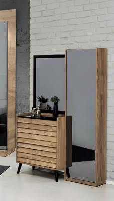Braune Hochkommode mit Spiegel Designer Schlafzimmer Konsole 2tlg Set