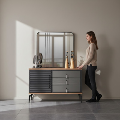 Stilvolle Braune Kommde Rechteckiger Spiegel Eleganter Schlafzimmer Set