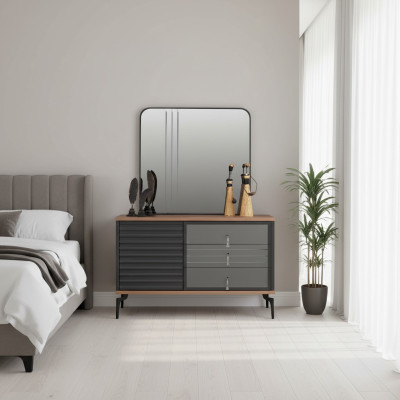 Stilvolle Braune Kommde Rechteckiger Spiegel Eleganter Schlafzimmer Set
