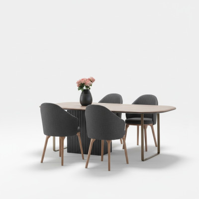 Designer Esszimmergarnitur Moderne Braune Stühle Holz Esstisch 5tlg Set