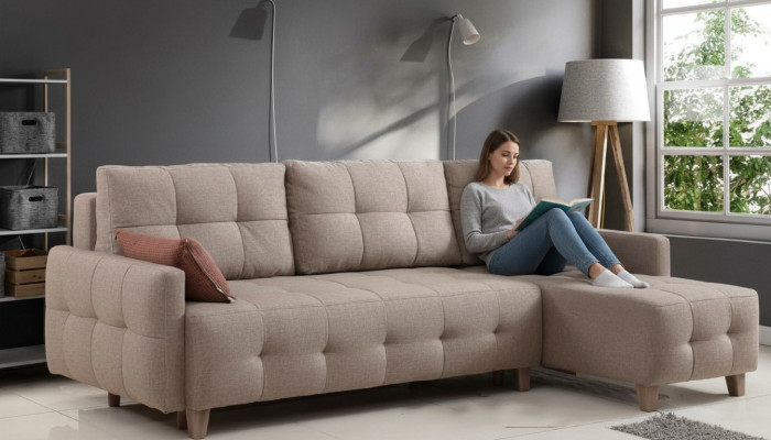 Beiger Ecksofa Polster Wohnlandschaft Textilsofas L-Form Garnitur Neu