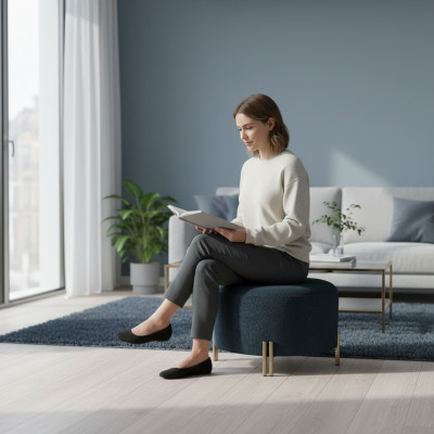 Designer Dunkelblauer Hocker Wohnzimmer Fußhocker Sitzmöbel Edle Möbel