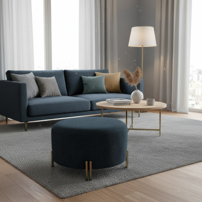 Designer Dunkelblauer Hocker Wohnzimmer Fußhocker Sitzmöbel Edle Möbel