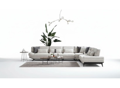 Weiße Wohnzimmer Garnitur Ecksofa L-Form Couch Beistelltisch Sofa 2tlg