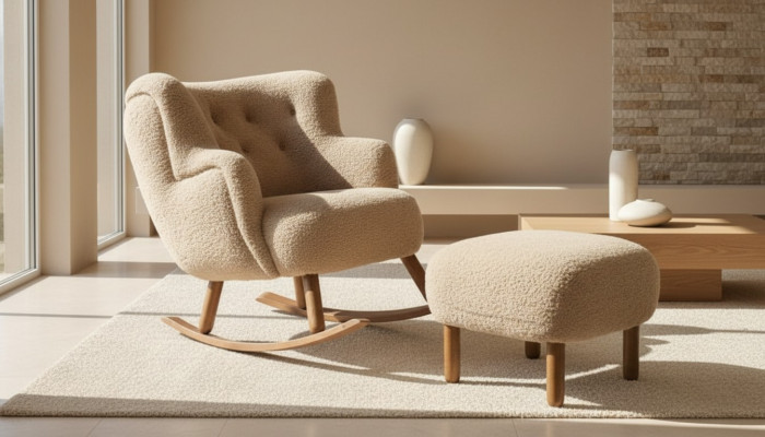 Beiger Schaukelstuhl Luxus Hocker Wohnzimmer Garnitur Polster Hocker 2tlg