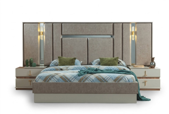 Beige Schlafzimmer Möbel Luxus Betten Designer Nachttische Einrichtung
