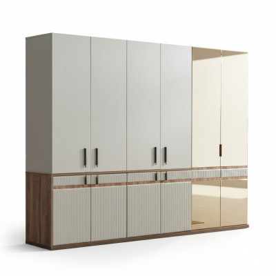 Weißer Kleiderschrank 10-türiger Holz Schlafzimmer Schrank Einrichtung