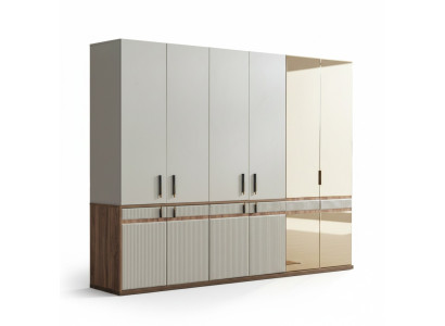 Weißer Kleiderschrank 10-türiger Holz Schlafzimmer Schrank Einrichtung