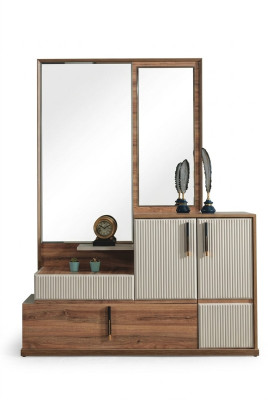Weiß-Braune Kommode Spiegel Schlafzimmer Holz Möbel Designer Garnitur