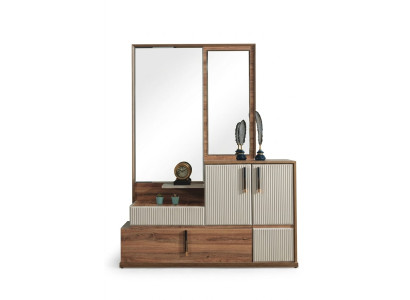 Weiß-Braune Kommode Spiegel Schlafzimmer Holz Möbel Designer Garnitur