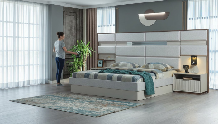 Weiße Schlafzimmer Möbel Designer Doppelbett Luxus 2x Holz Nachttische