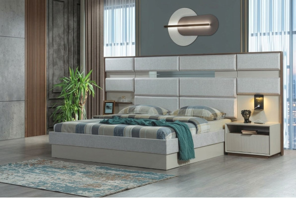 Weiße Schlafzimmer Möbel Designer Doppelbett Luxus 2x Holz Nachttische