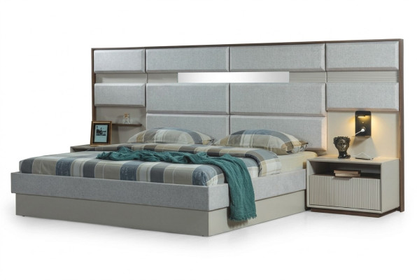 Weiße Schlafzimmer Möbel Designer Doppelbett Luxus 2x Holz Nachttische