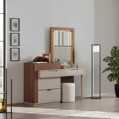 Beige-Braune Schlafzimmer Kommode Designer Schminktisch Mit Spiegel 2tlg