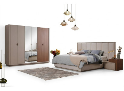 Große Beige Schlafzimmer Garnitur Doppelbett 2x Nachttische Schrank