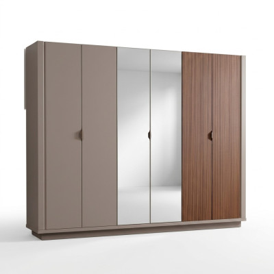 Beiger Kleiderschrank Schlafzimmer Schränke Glastüren 6-türiger Schrank