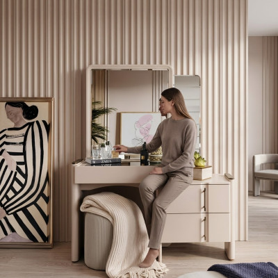 Beiger Designer Schminktisch Schlafzimmer Spiegel Exklusiver 2tlg Set