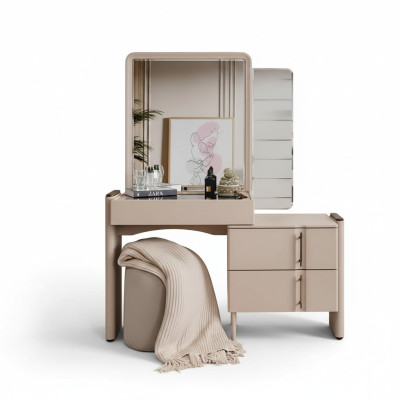 Beiger Designer Schminktisch Schlafzimmer Spiegel Exklusiver 2tlg Set