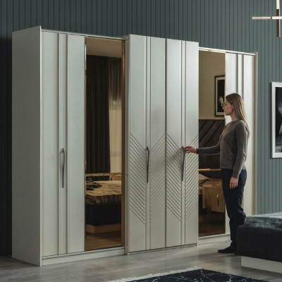 Weißer Moderner Kleiderschrank Schlafzimmer 4-türiger Holz Schrank Neu