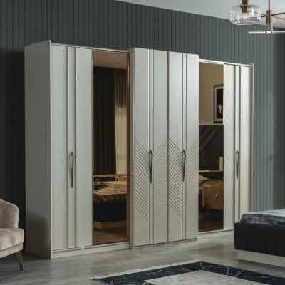 Weißer Moderner Kleiderschrank Schlafzimmer 4-türiger Holz Schrank Neu