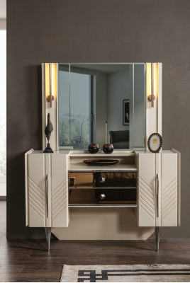 Schlafzimmer Set Luxus Weißer Schminktisch Spiegel Designer 2tlg Set