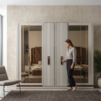 Weißer Schlafzimmer Kleiderschrank Glasschrank Holzschrank Moderne Möbel